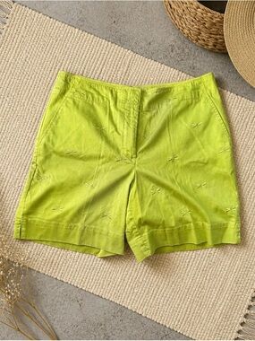Women's Lime Green Embroidered Cotton Shorts